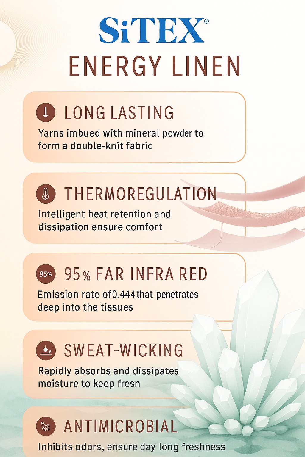 (FIR) benefits through its patented double-layer fiber structure.